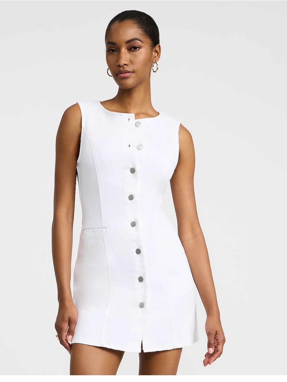 Express White Sleeveless Button-Front Mini Dress
